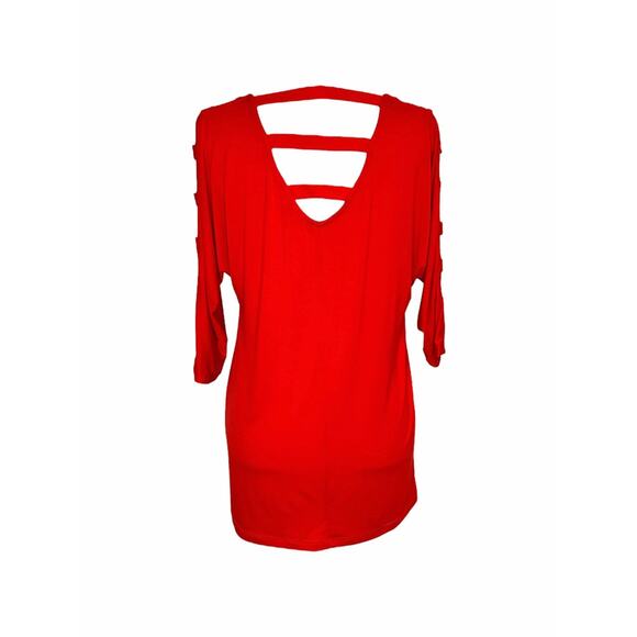 Women's Red Top Size M Cut Out Sleeve Scoop Neck NWT Klaveli - Picture 3 of 5